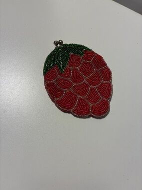 Vintage Handmade Beaded Strawberry Coin Purse with KISS Clasp